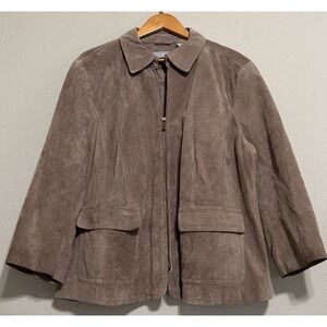 Vintage Liz Claiborne Women's 3X Leather Suede Jacket Tan Full Zip Lined Pockets